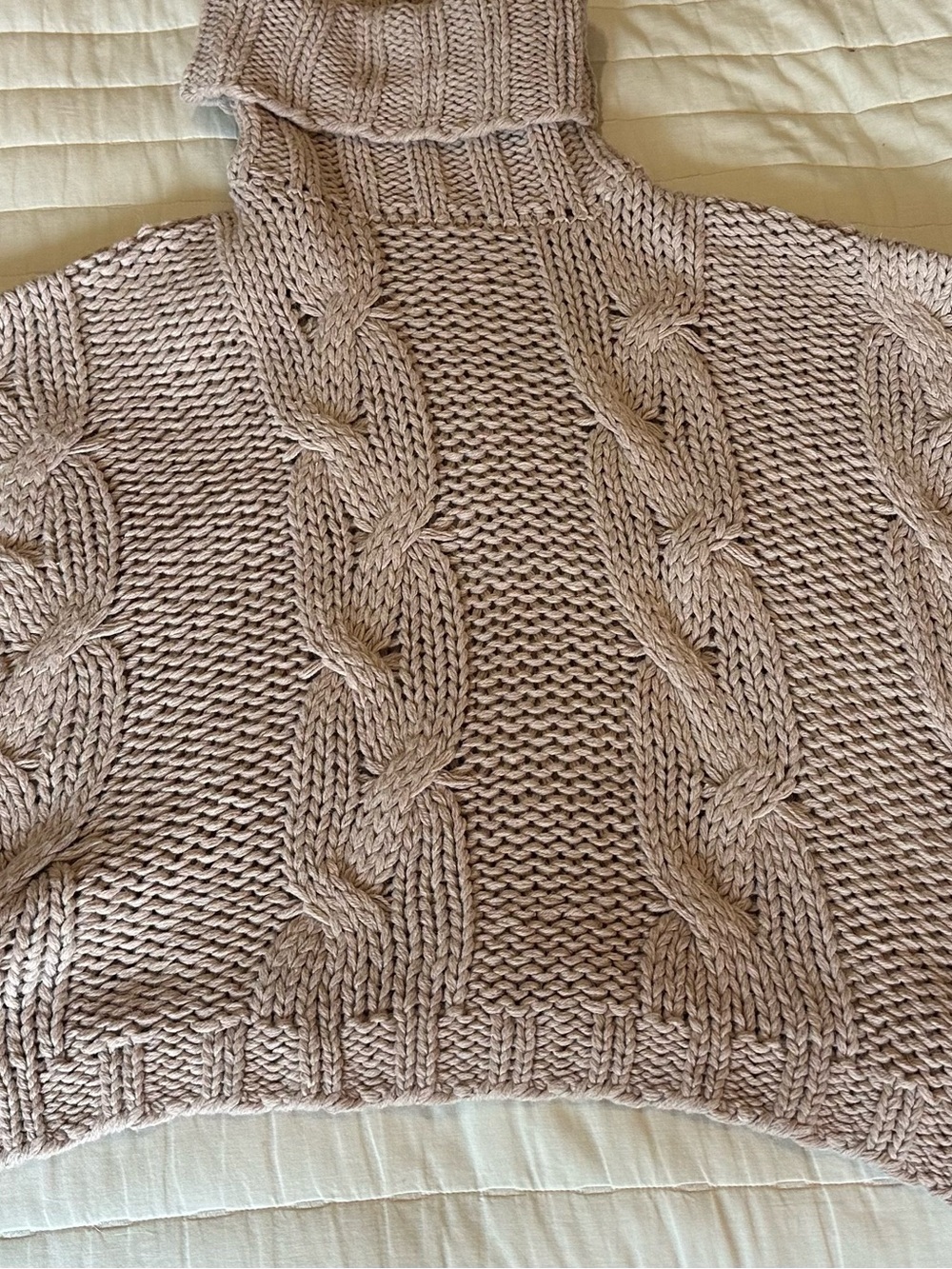 Hyfve Chunky Cable Knit Turtleneck Sweater - Taupe